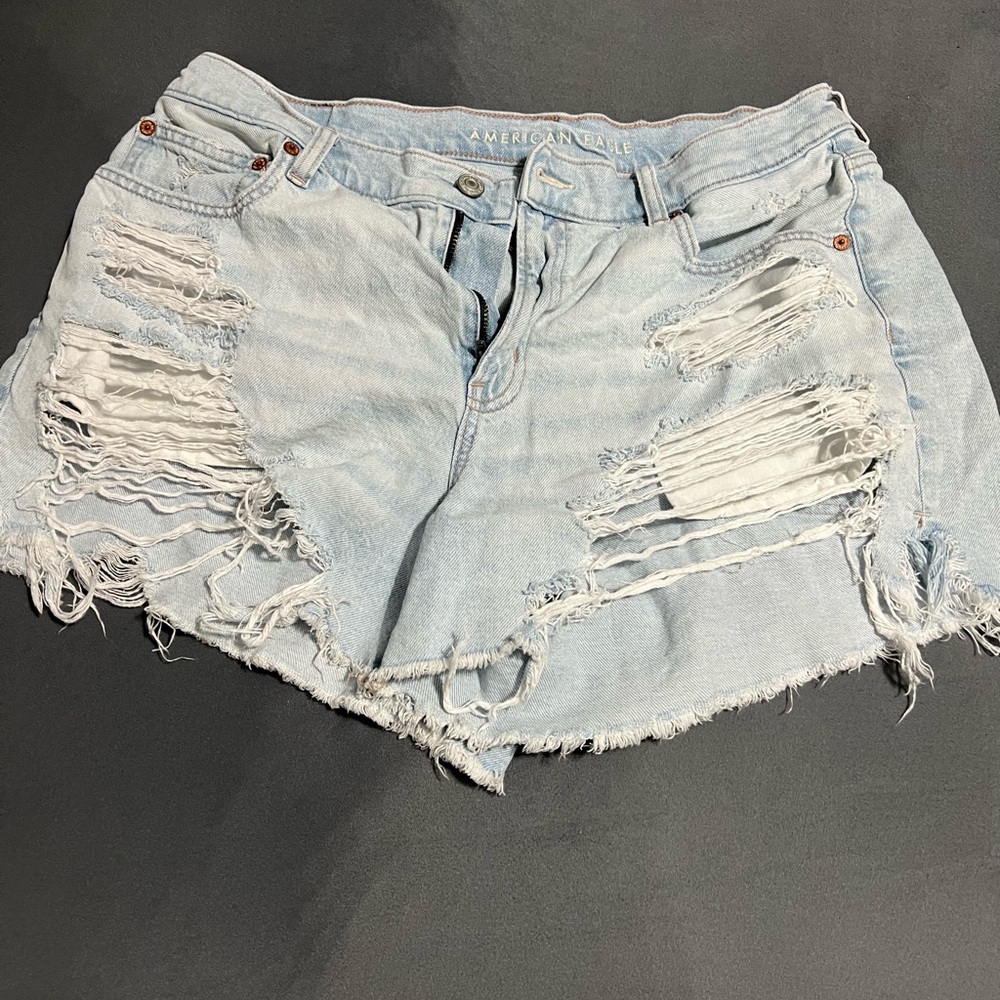 American Eagle Outfitters Light Blue Distressed Denim Shorts